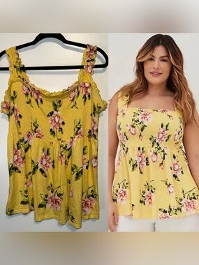 Torrid Yellow Floral Smocked Tank with Ruffled Straps